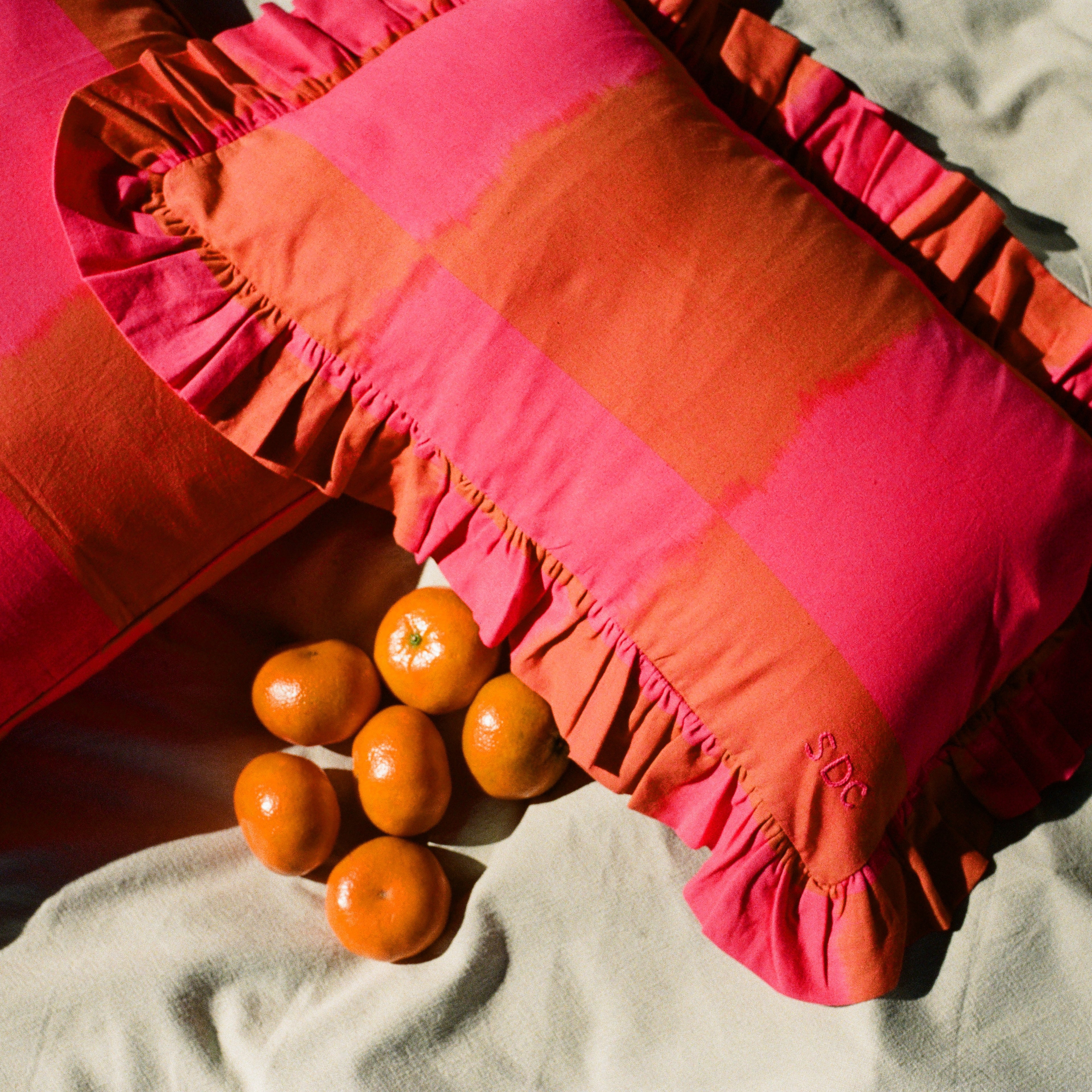 Ikat square cushion cover orange pink 30 x 50 cm