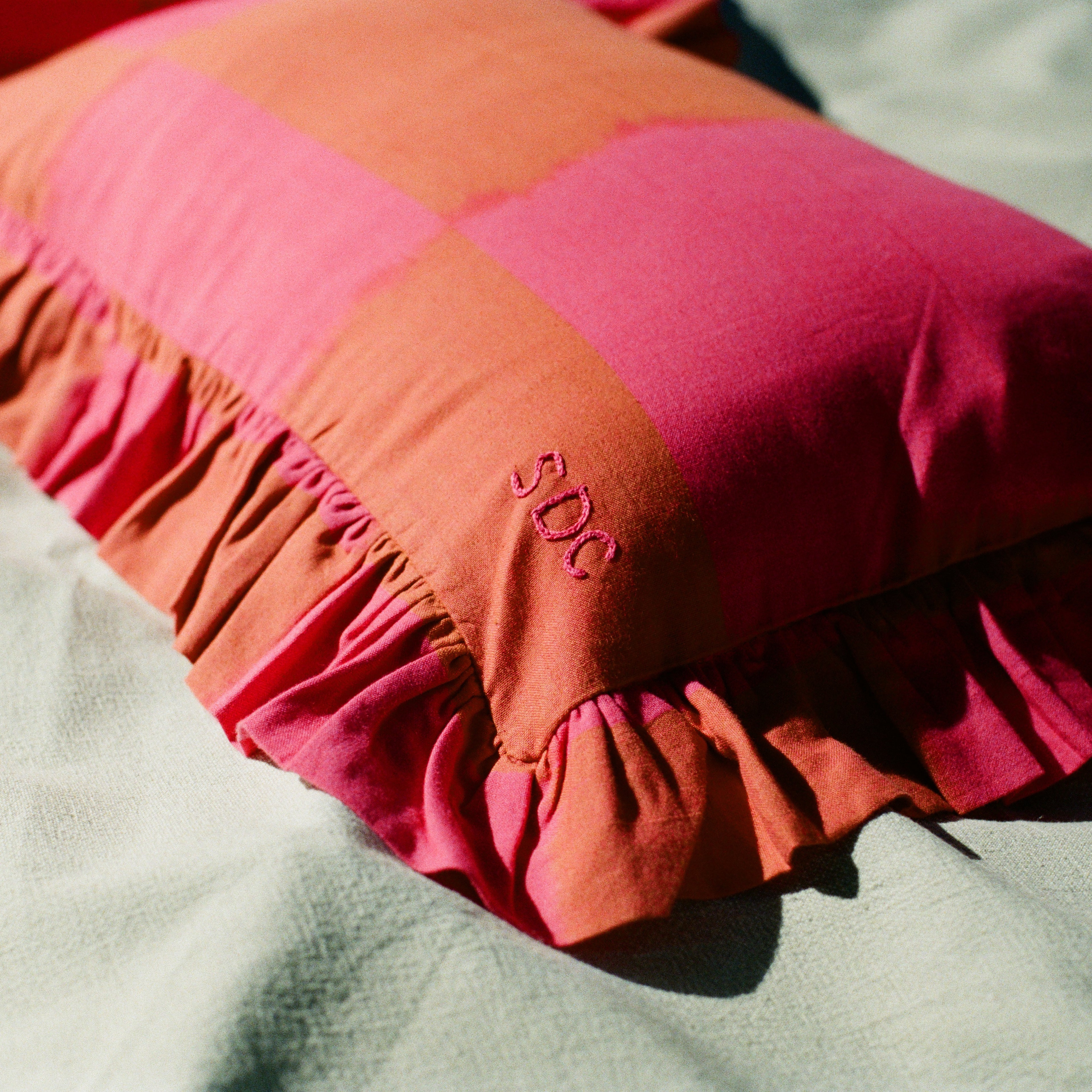 Ikat square cushion cover orange pink 30 x 50 cm