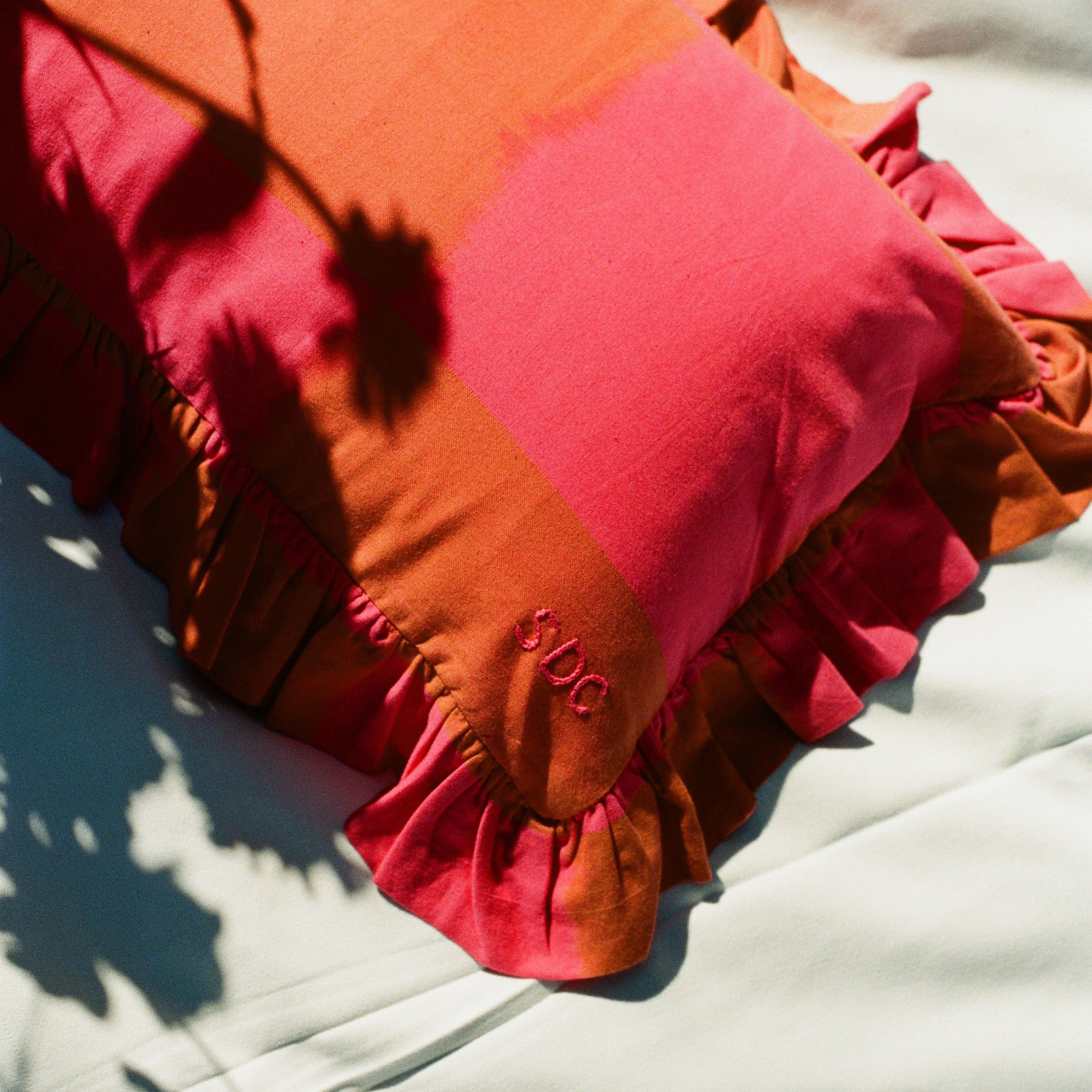 Ikat square cushion cover orange pink 30 x 50 cm