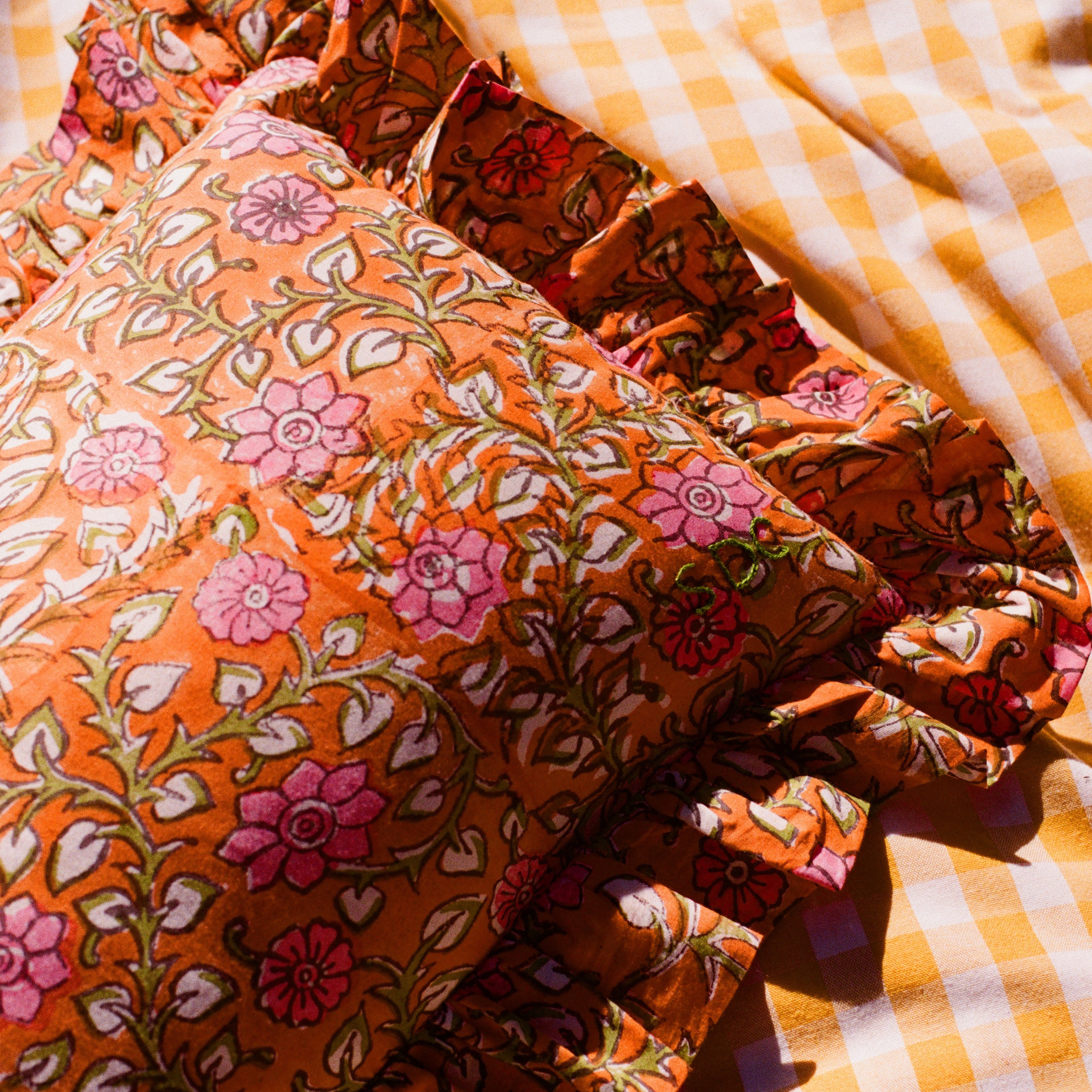 Orange block print cushion cover 30x50
