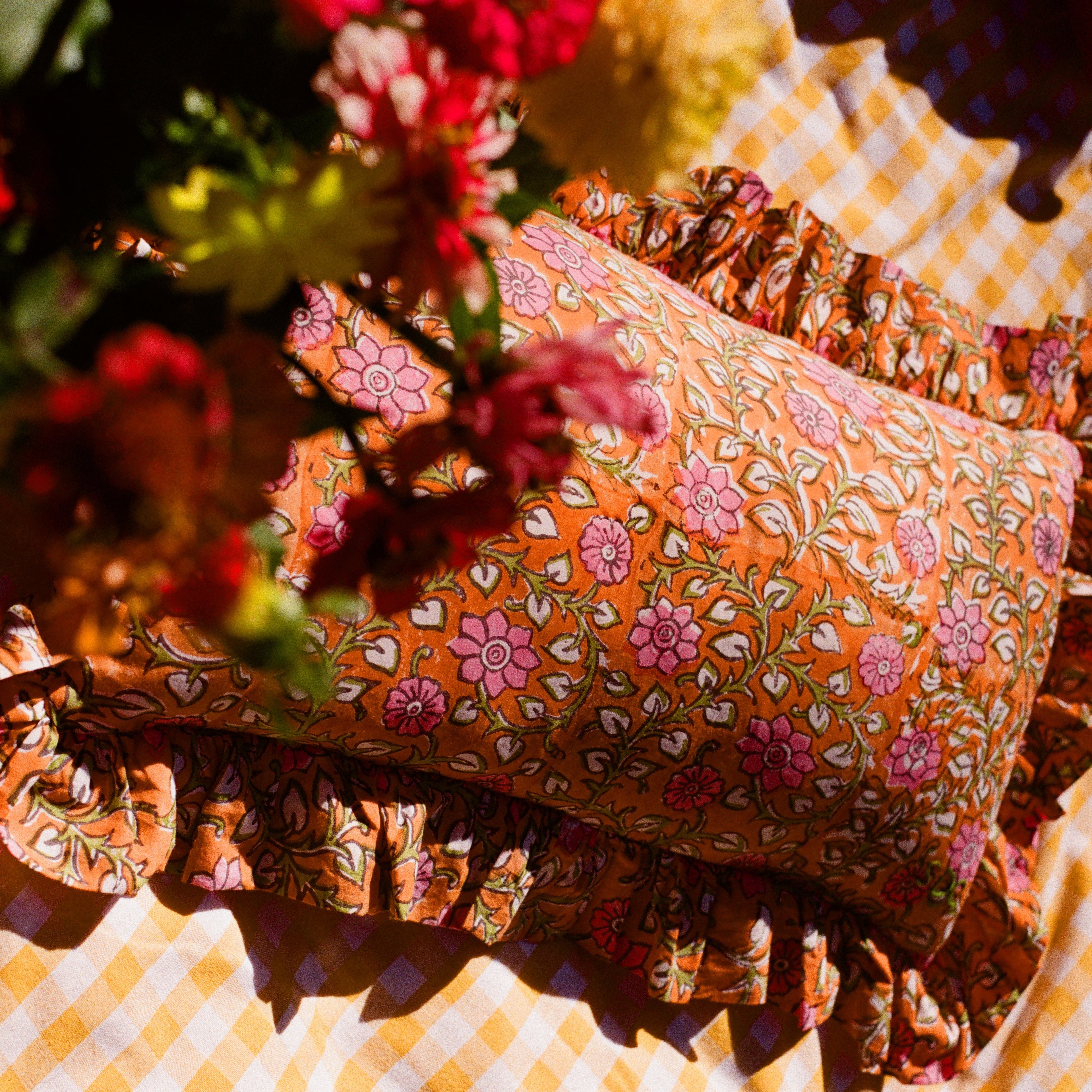 Orange block print cushion cover 30x50