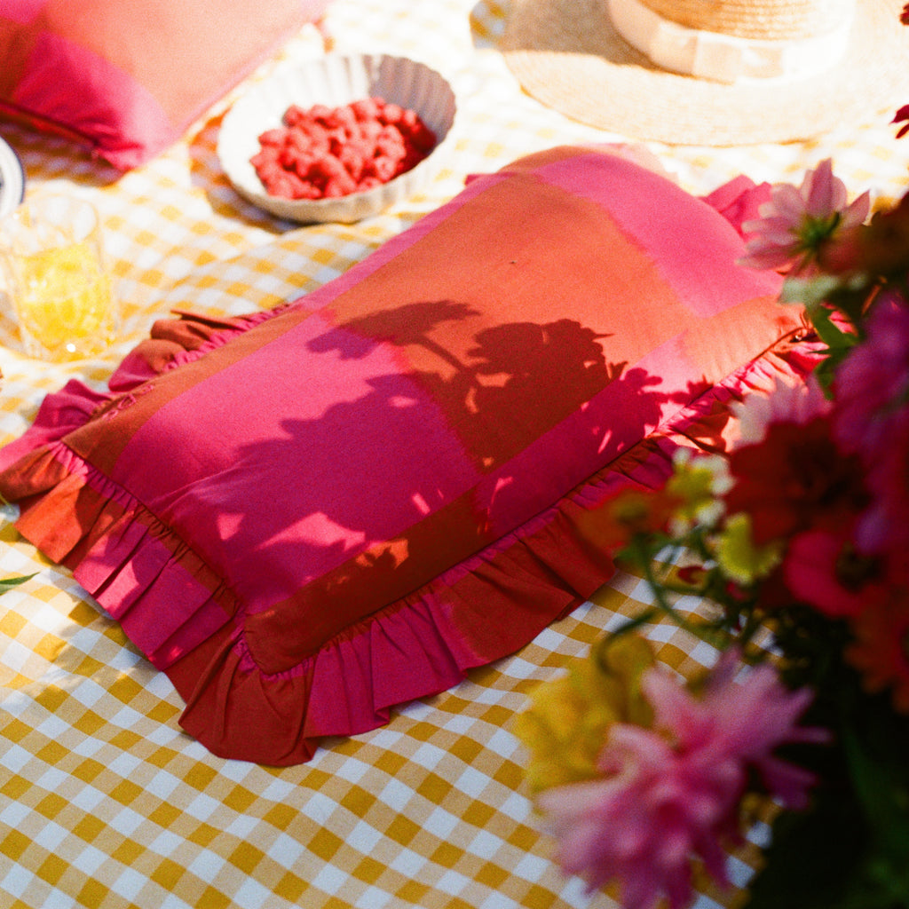 Ikat square cushion cover orange pink 30 x 50 cm