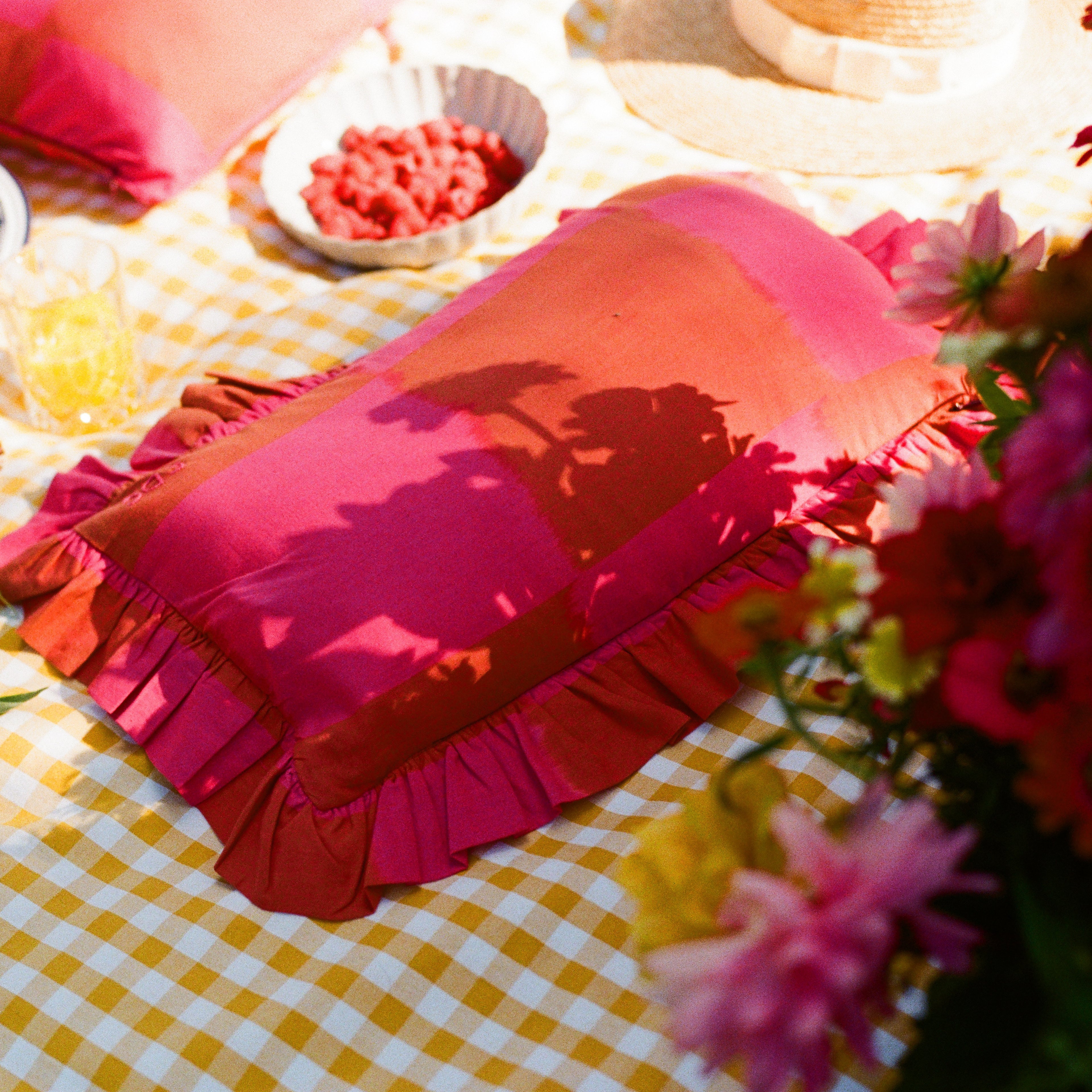 Ikat square cushion cover orange pink 30 x 50 cm