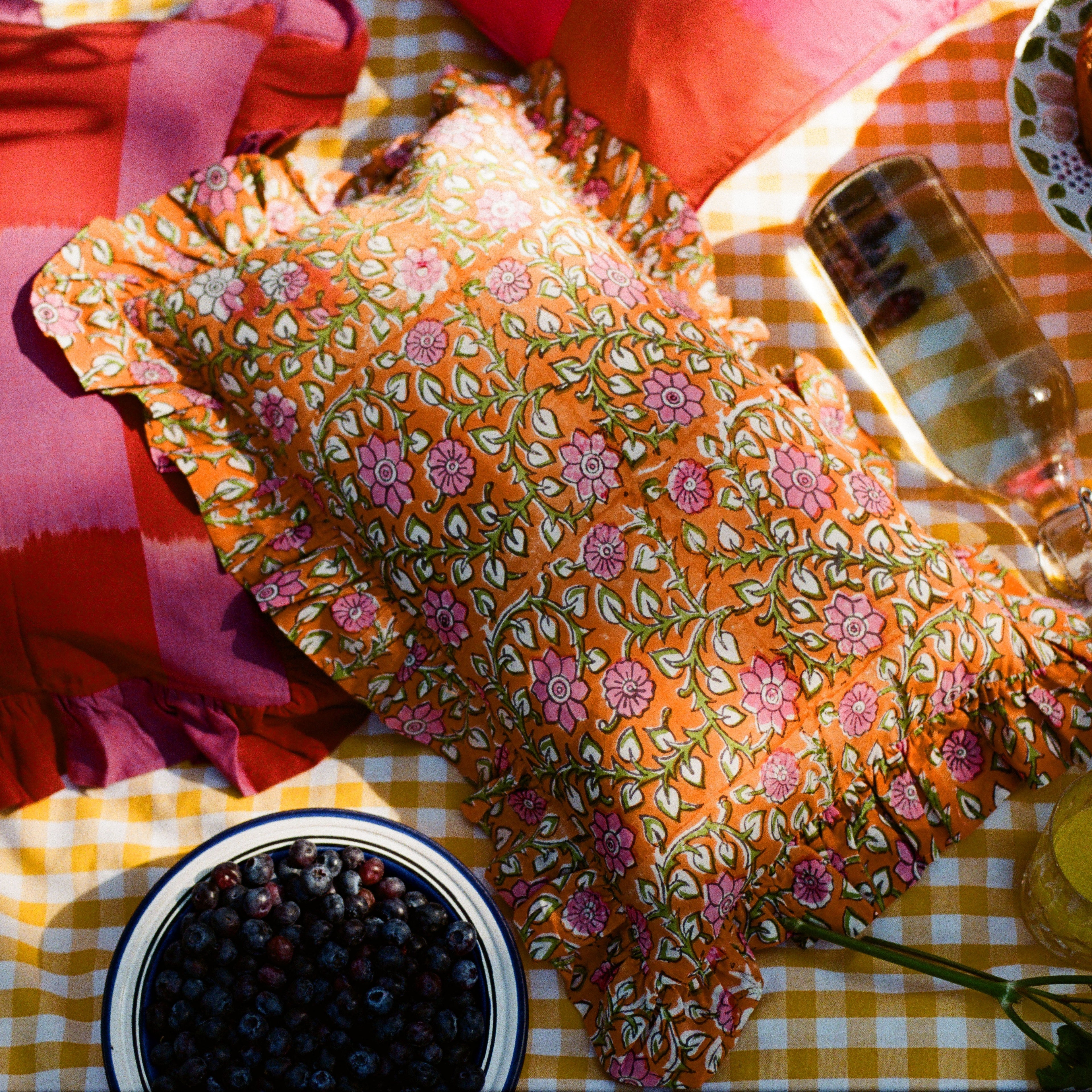 Orange block print cushion cover 30x50