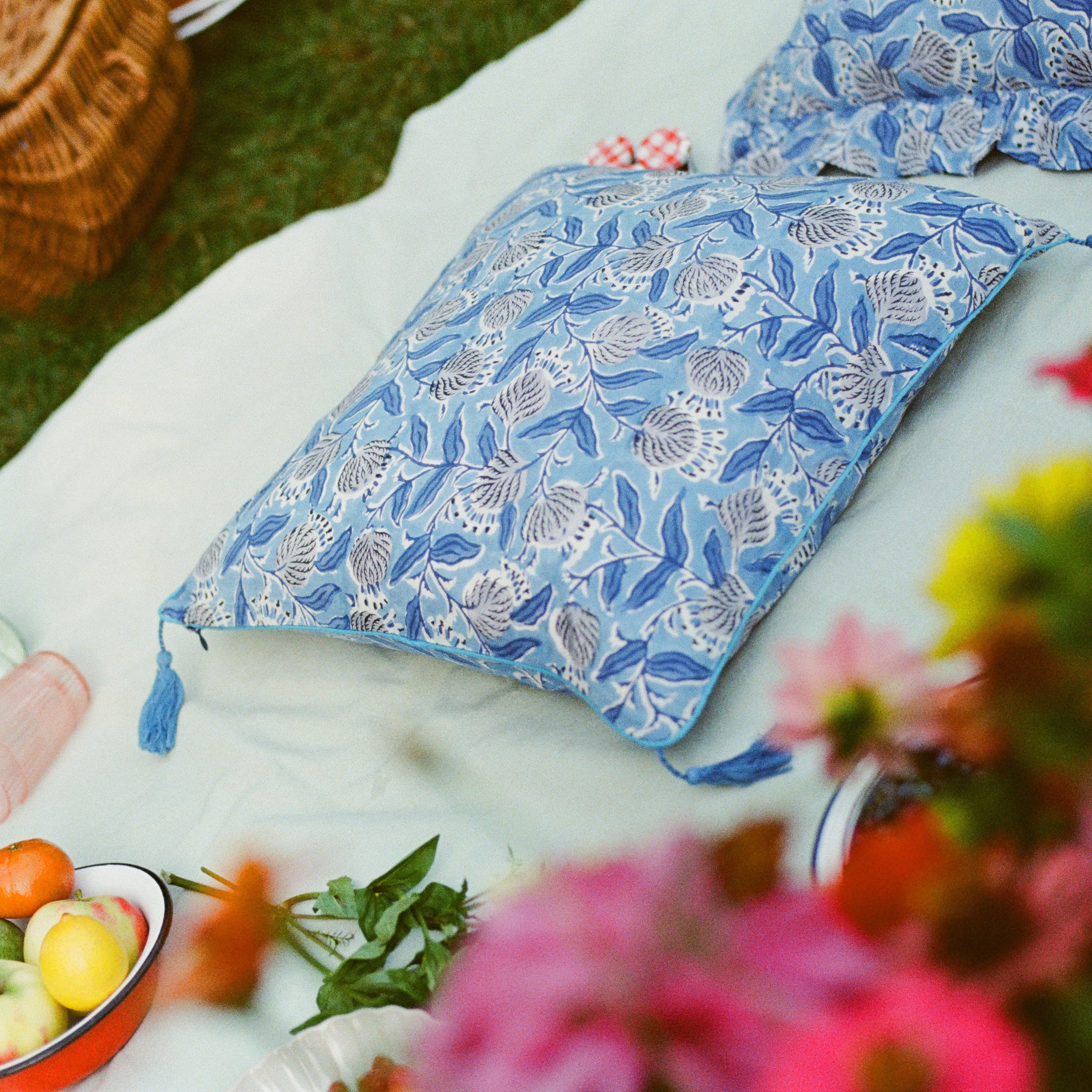 Blockprint cushion cover blue print 50 x 50 cm
